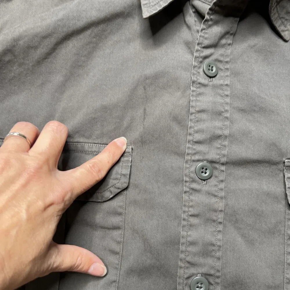 J Crew Broken In Chino Button Up Shirt Large Army Green Military Safari READ